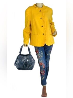 TALBOTS YELLOW WOOL BLEND RUFFLE ACCENT PEPLUM BLAZER (18)